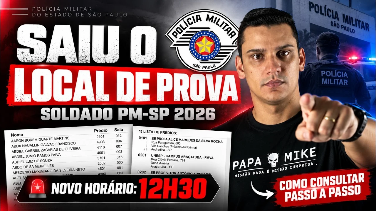 Convocação de Soldado PM-SP 2026: como consultar prédio, sala e local de prova